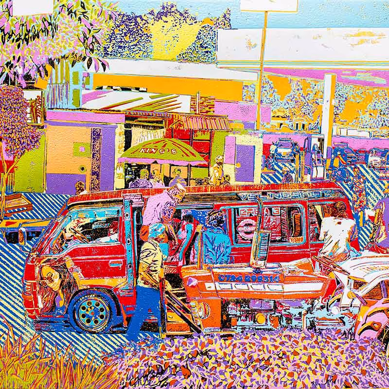 Matatu and Tractor matatu art print by Dennis Muraguri